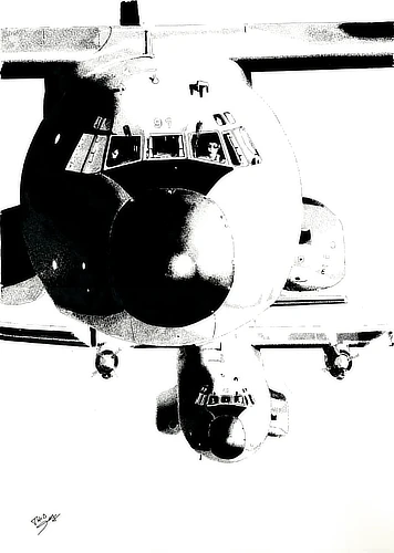 Two Transalls fly in tight vertical formation, one stacked above the other, perfectly aligned in a bold display of control. Together they carve a column of power and precision through the sky, like tw
