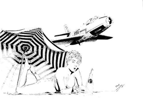 A thunderous tanning session, an unbeatable view for the pilot, and a bottle of Perrier to cool things down again.